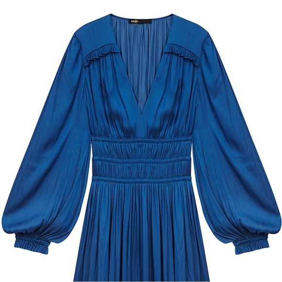 Maje Riannette Satin Maxi Dress in Blue sz 2 415$ - Picture 5 of 14